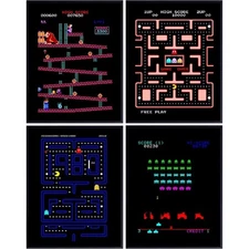 Classic Arcade Games Wall Art Prints - Arcade Decor - 8x10 Set for Man Cave, ...