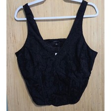 Torrid Black Lace Corset V Neck Smocked Back Cropped Tank Top Plus Size 1