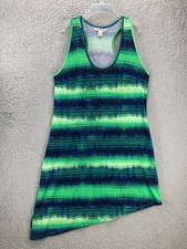Derek Heart Stretch Tank Dress 2X Asymmetric Hem Green Striped Bodycon Colorful