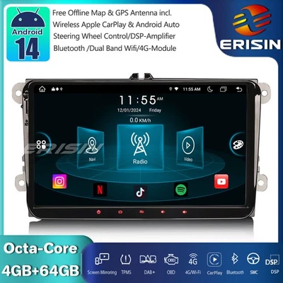 9" 64Go Android 14 Autoradio GPS DAB for VW Golf 5/6 Polo Passat Tiguan EOS SEAT - Photo 1/4