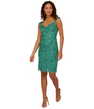 Adrianna Papell Womens Beaded Mesh Bodycon Dress, medgreen, 8