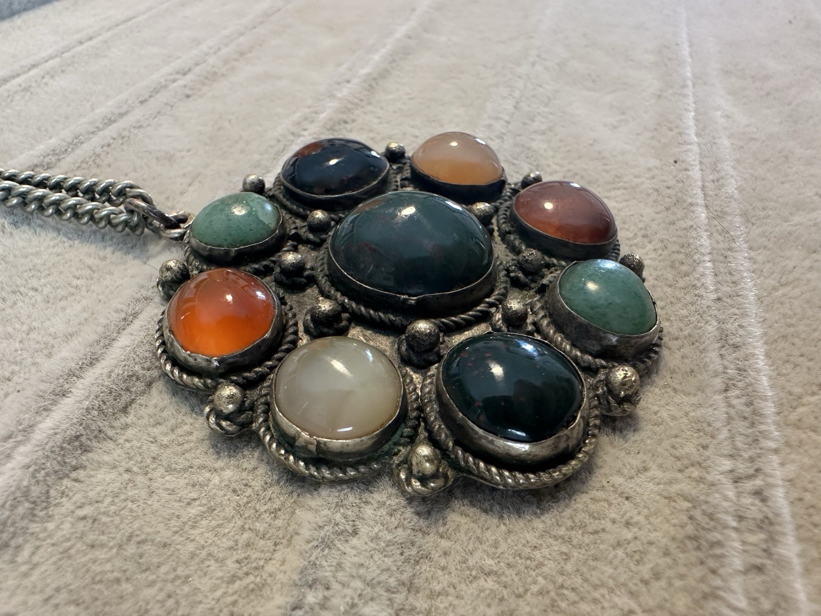 Vtg Multi Gemstone Stone Round Statement Pendant … - image 3