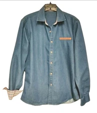 COOFANDY Men's Casual Shirt Button Down Long-Sleeve Blue Denim Size Med