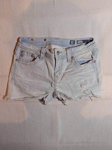 Miss Me Shorts Women's 29 Cut Off Raw Hem Embroidered Pockets Denim Blue - Picture 3 of 10