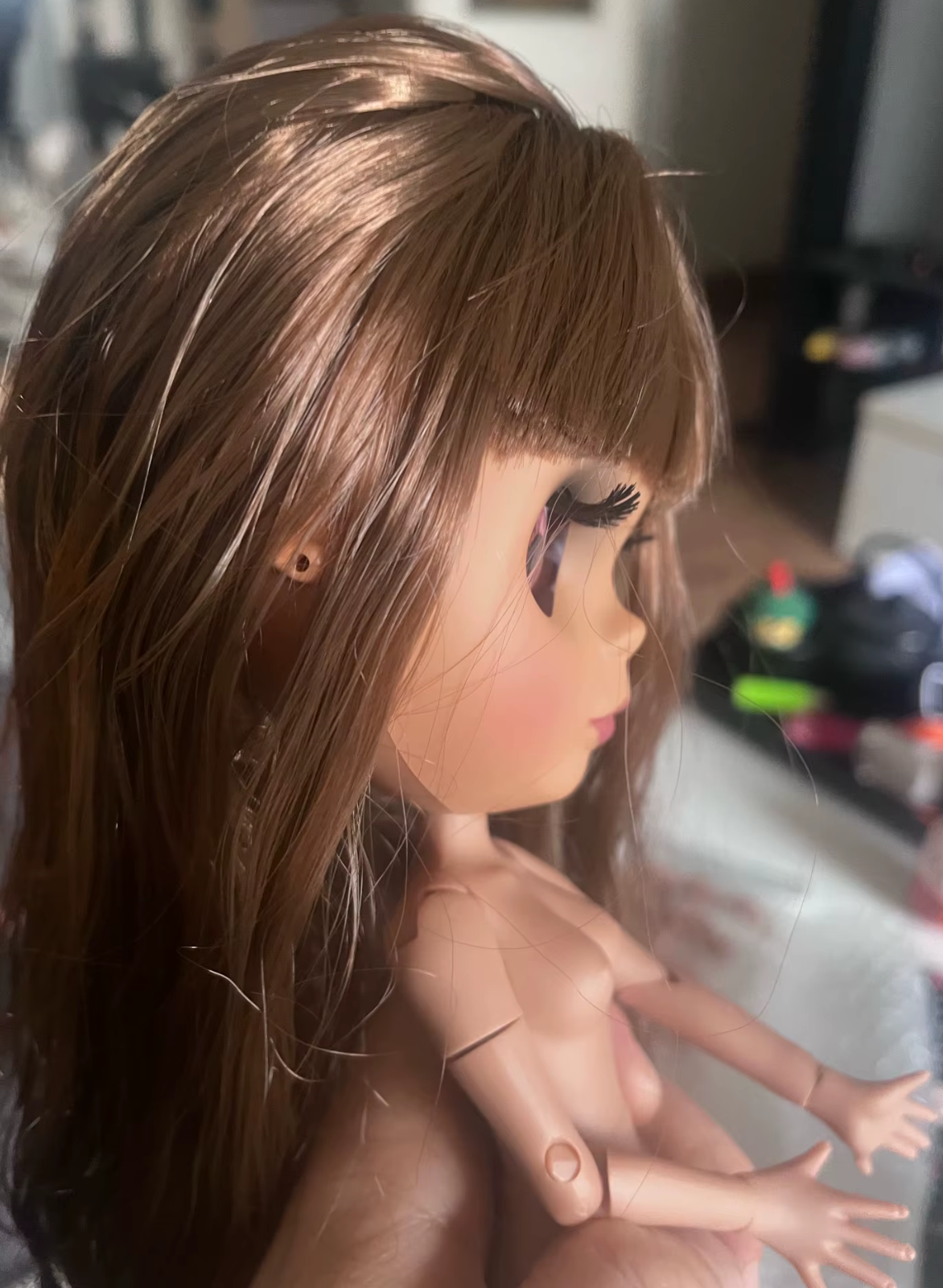 Blythe BJD Doll with Brown Hair Dark Skin Matte Face Color-Changing Eyes Jointed Body Gift