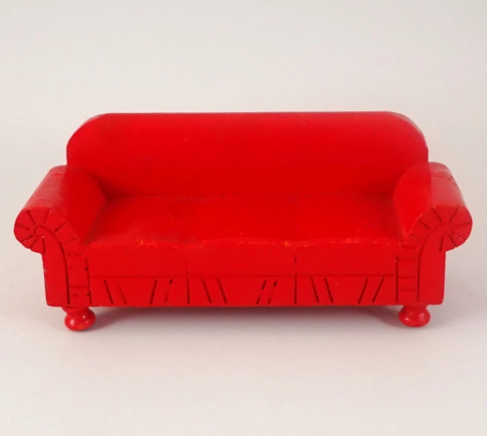 Strombecker Sofá Rojo Sillón Mesa y Lámpara de Pie 1:16 Casa de Muñecas Sofá 4 Piezas Foto 2 de 4