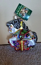 Vtg Old World Christmas Blown Glass Carousel Horse Christmas Ornament Glitter