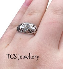 Solid Sterling Silver Handmade Ring with 4 Cubic Zirconia Stones + Gift Bag