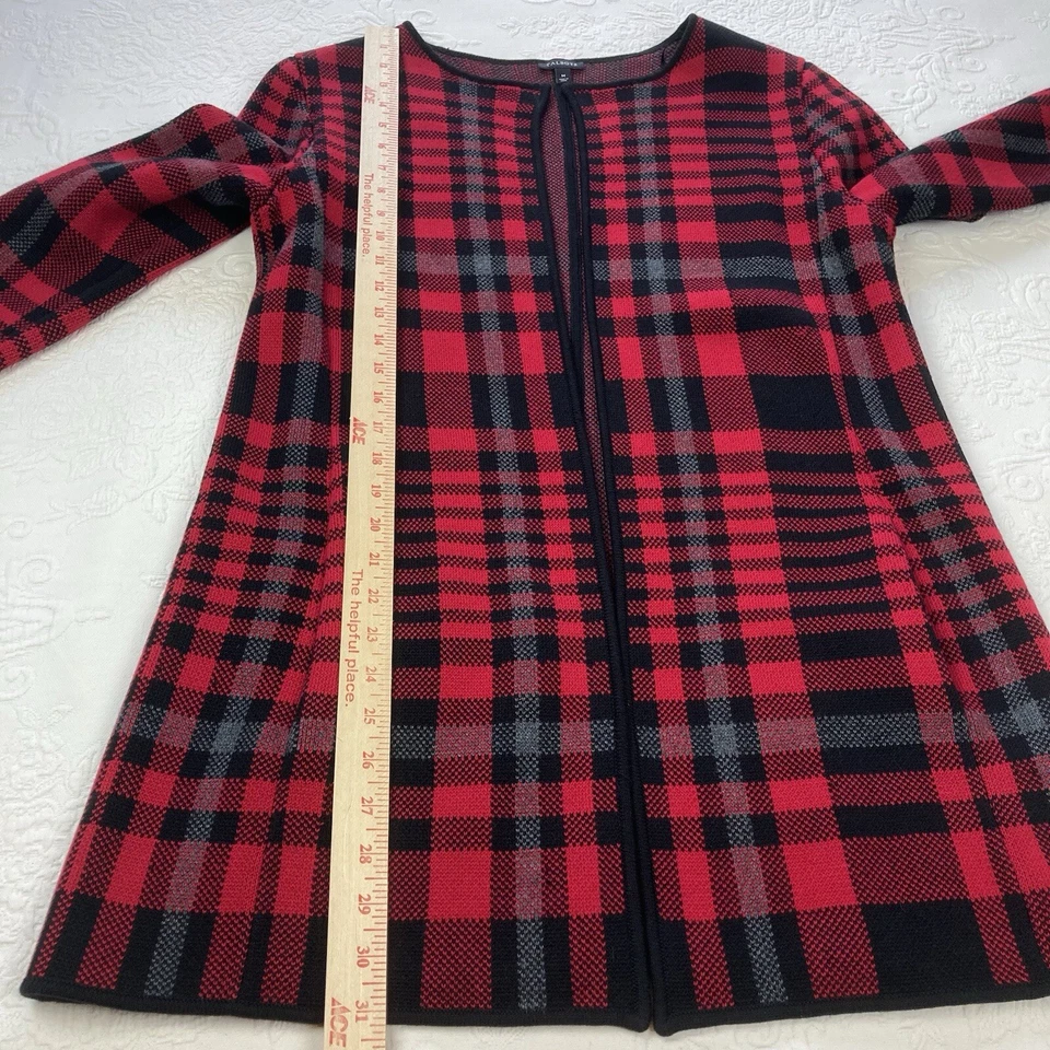 Blazer Talbots Frente Abierto Para Mujer Mediano Negro Rojo Azul Chaqueta Larga a Cuadros Oficina Foto 4 de 4