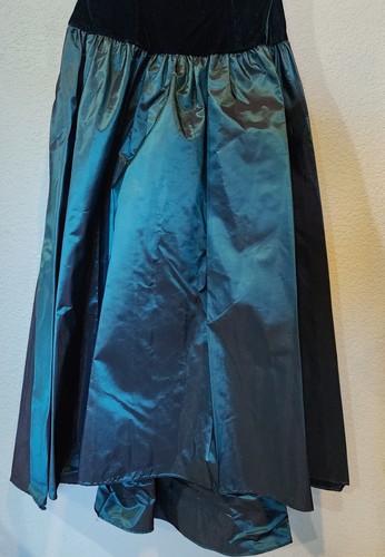 Vestido De Colección Alfred Angelo Terciopelo Verde Azulado Tafetán Cuello Festoneado Hecho en Unión EE. UU. Talla 9 - Imagen 8 de 10