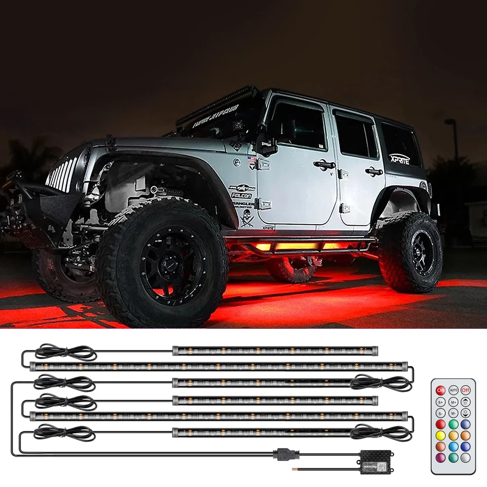 6PCS RGB LED Under Car Underglow body Light Strip Kit For Jeep JK & JKU Wrangler - Imagem 4 de 4