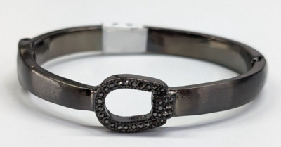 Marlyn Schiff Gunmetal Tone Black Rhinestone Belt Buckle Hinged Bangle Bracelet