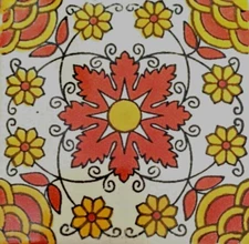 C#091) MEXICAN TILES CERAMIC HAND MADE SPANISH INFLUENCE TALAVERA MOSAIC ART
