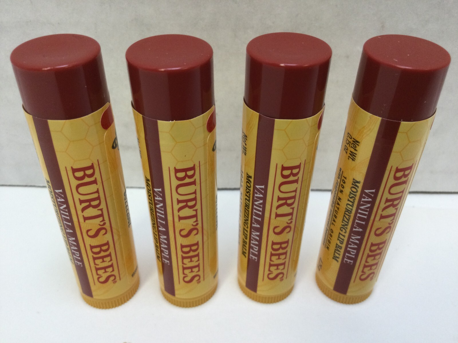 Burt's Bees Moisturizing Lip Balm 100% Natural Vanilla Maple, LOT OF 4