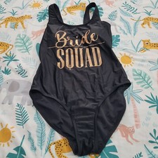 BRIDE SQUAD Swim Suit Black Gold Size 6 UK Costume One Piece Padded Hen Do