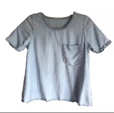 Gap 1969 Women’s Short Sleeve Blue Denim 100% Lyocell Pullover Top Size Small