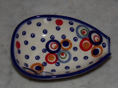 Polish Pottery Kitchen Spoon Rest! Happy Happy Pattern!