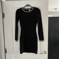 Divided Black Rib Fitted Dress