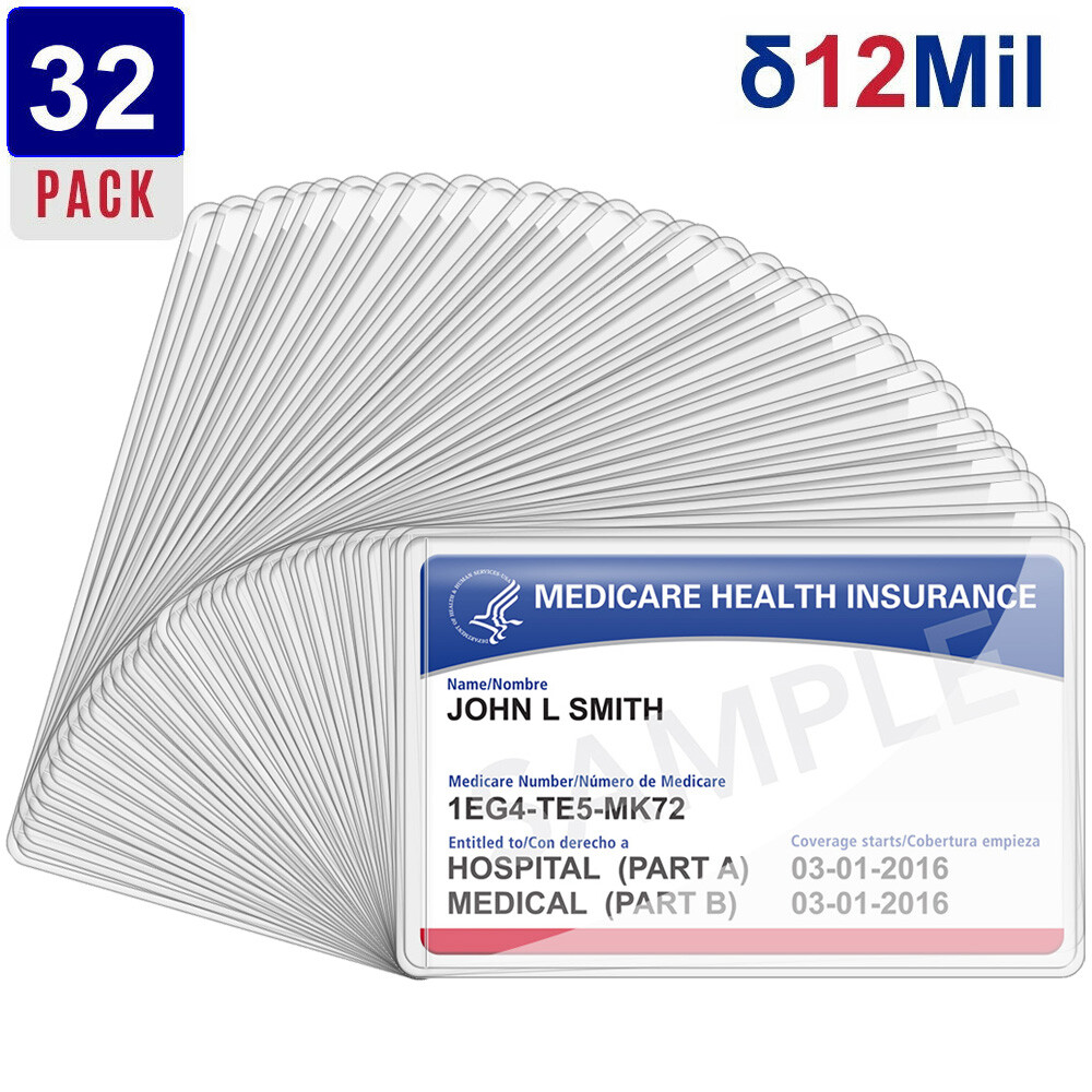 32 Pack PVC Medicare Card Holder Protector Sleeves For Credit Card Business Card