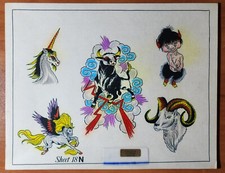 ORIGINAL Vintage 1970's Shop Used Don Nolan Tattoo Flash Sheet S R Bull 18N