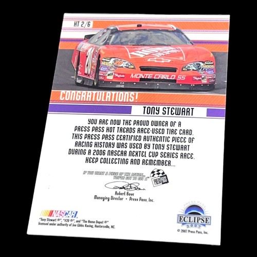Tony Stewart 2007 PRESS PASS ECLIPSE HOT TREADS Race Used TIRE card HOME DEPOT - Picture 2 of 2