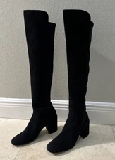Stuart Weitzman Black Suede & Microstretch  Over The Knee Boots 8.5 Block Heel