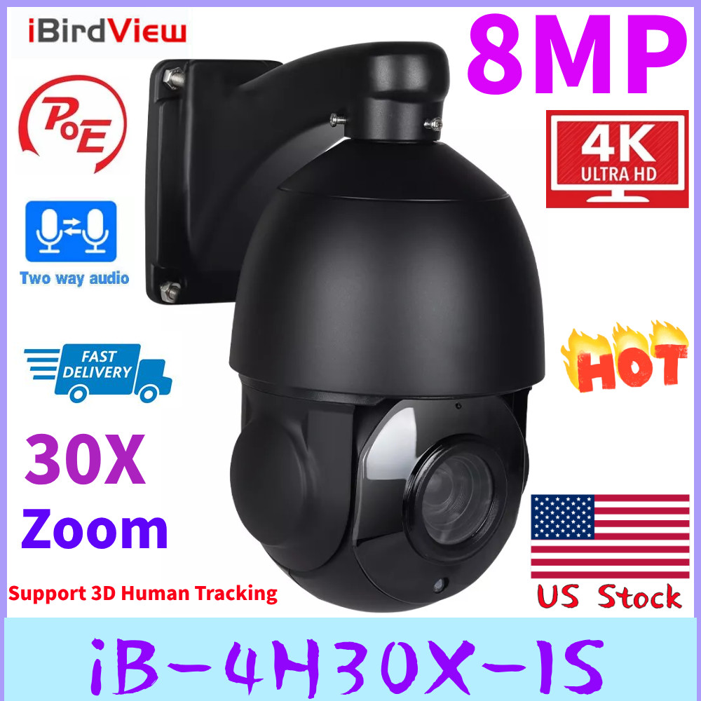 30x Zoom 8MP 4K PTZ 2-Way Audio SD Card Slot PoE IP Camera Hikvision Compatible