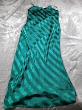 Victoria's Secret Gold Label Vtg Emerald Green Long Nightie satin gown side Slit