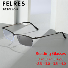 Men Metal Square Photochromic Reading Glasses Business New Half Frame Sunglasses
