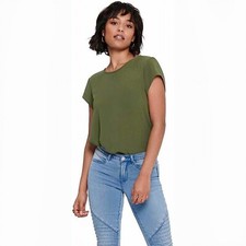 Only Onlvic Damen-T-Shirt S/S einfarbig Oberteil Noos WVN Olivgrün Größe 10