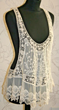 BIKINI COVER FRENCH Tank Top Embroidery/Crochet Scalloped-Hem Resort-Wear Cream.