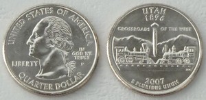 Moneda USA State Quarter 2007 Utah P Sin Circular