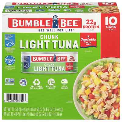 Bumble Bee Chunk Light Tuna in Oil, 5 oz Cans - 10 Count
