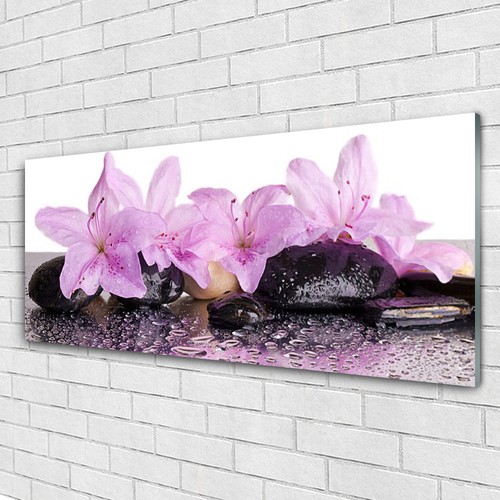 Tableau Déco Floral Sur Verre Acrylique 125x50 Cm - Motif Pierres Et Fleurs - Marque Tulup - Neuf