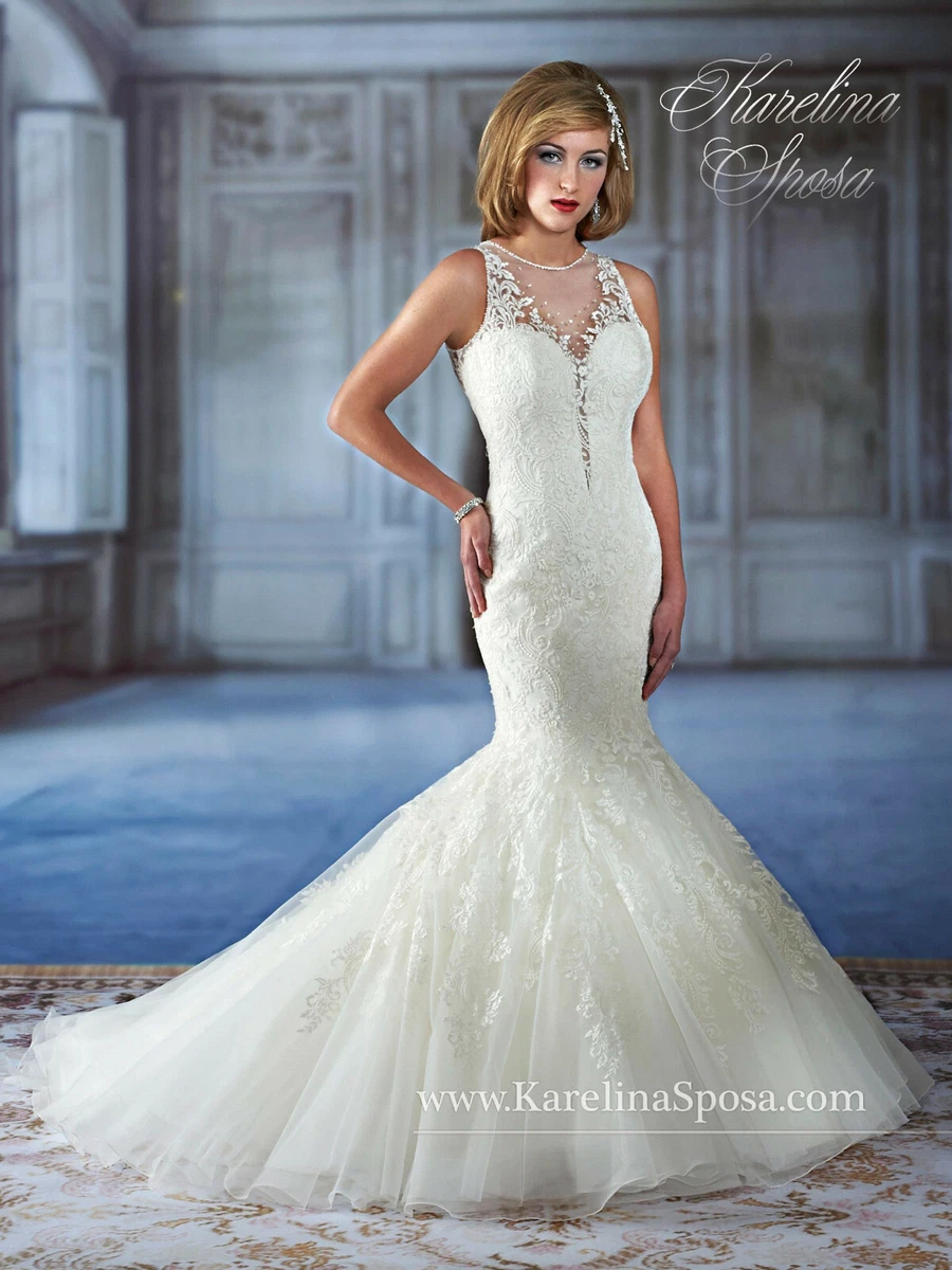 ebay mermaid wedding dresses Luxury Beaded Mermaid Wedding Dresses with Detachable Train Off Shoulder  Bridal
