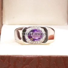 Amethyst Oval Cut Gemstone With 925 Sterling Silver Ring For Men's #A696 #