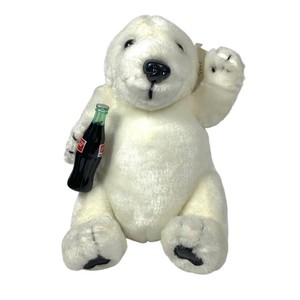 VTG Coca Cola Waving Polar Bear Coke Bottle Stuffed Animal Plush Hang Tag 90s