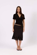 Mila Deep V Tee - Black