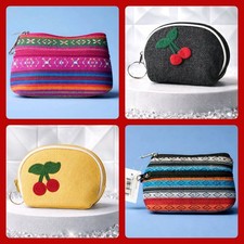 Coin Purse Pouches Colorful Keychain Stripes Cherries KeyRings Zipper U Pick NEW