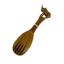 Hand Carved African Wooden Rhinoceros Rhino Salad Spoon And Fork Server Set 12”