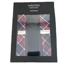 Nordstrom Men s Shop Suspenders Red Cordovan Clip On Button New In Box One Size