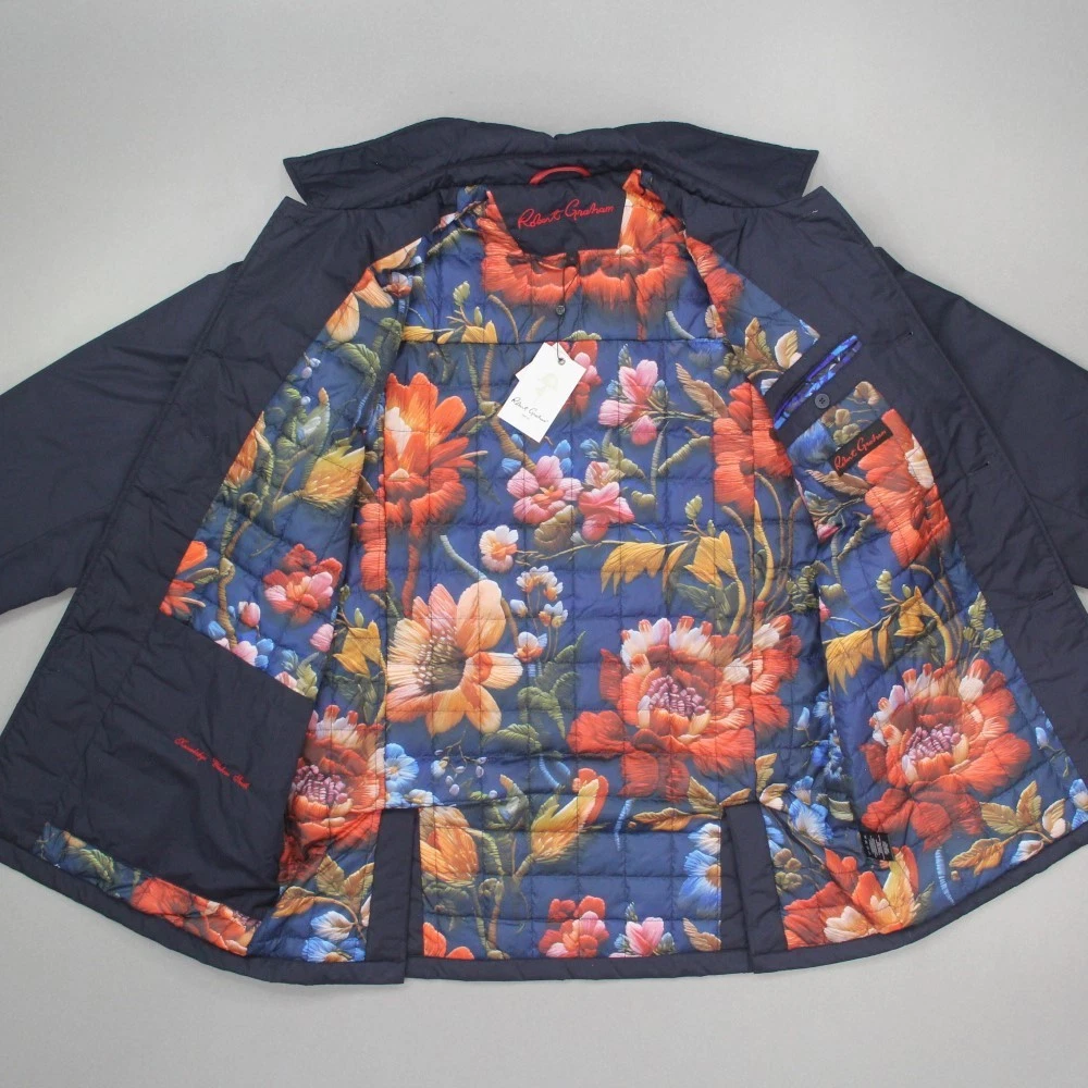 Robert Graham Men's Coat Jacket Size XL Blue Button Front Floral Lining NTW - product detail image 5