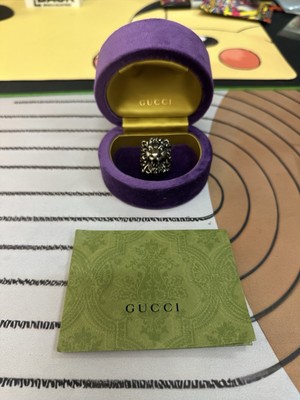 Gucci Lion Ring Silver Palladio Black Sz 23 IT 10.5 US 100% Authentic W Receipt