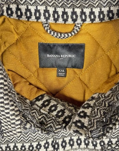 Banana Republic Men’s Quilted Wool Blend Shacket Geometric Button Lined XXL image 5