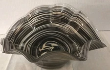 Vnt  Zorza Art 16" Large Handblown Black & Brown Swirl Wave Bowl Made In Poland
