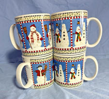 Set Of 4 Sakura Snowman Coffee mugs Debbie Mumm 12 oz Ceramic Christmas Winter