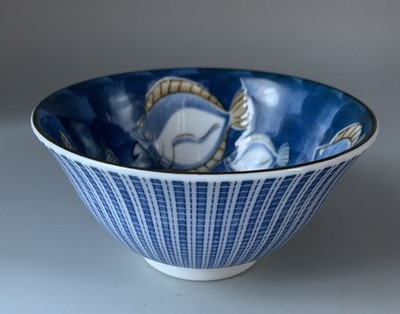 Porzellan Schüssel; Made in Japan; Fisch Motiv; D13.5/6vm, H7cm