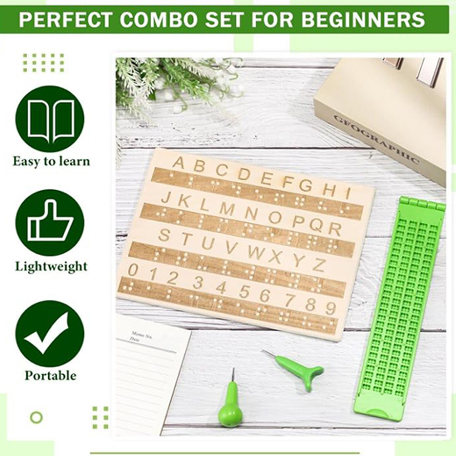 Braille Writer Kit 4 Lines 28 Cells Visual Impairment Aids Braille 