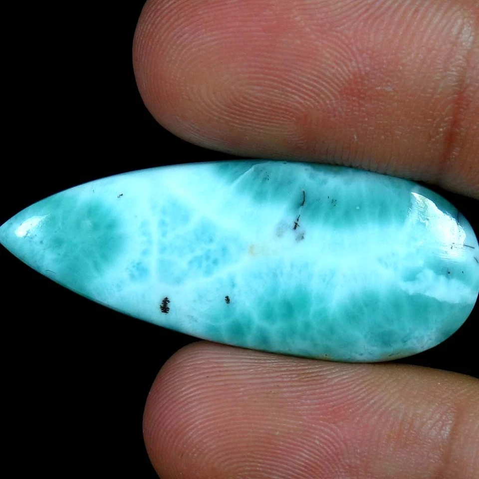 Piedras preciosas cabujón pera larimar/pectolita 100 % naturales 28,25 quilates 17x 42x 05mm Foto 2 de 4