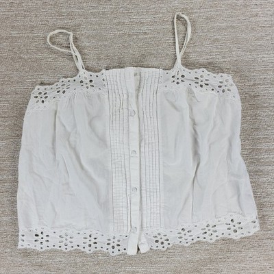 Candies Cropped Eyelet Tank Top M White Adjustable Straps Snap Front Cotton